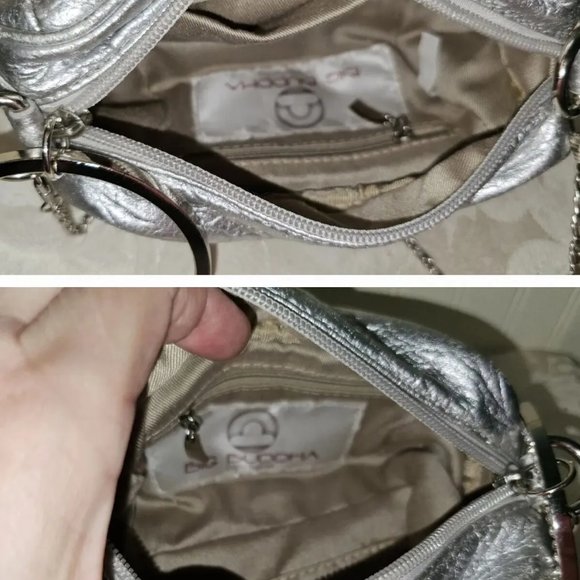 NEW Big Buddha SHINY Metallic SILVER Mini Crossbody Clutch Purse Rhinestone Zip - Picture 11 of 12